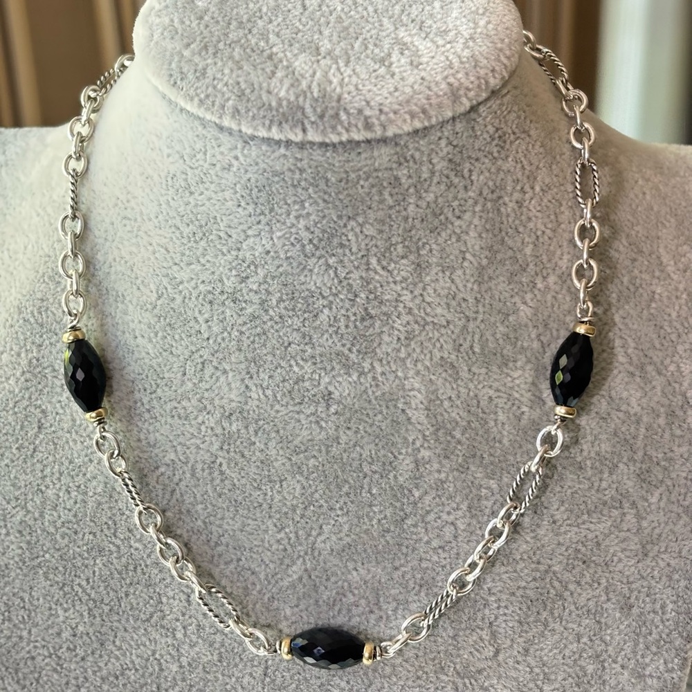 David Yurman 925 & 18k Gold Bijoux Necklace with Black Onyx 16"